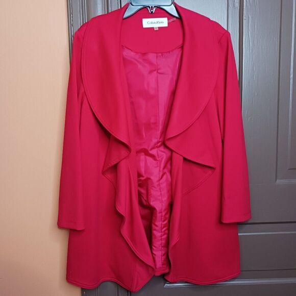 Calvin Klein Ruffle Suit Cardigan Women's size 14 Petite Bright Red Color - Picture 1 of 11